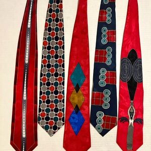 Vintage Men's Italian Silk Neckties (5) High End Designer Ties MCM Jewel Tone